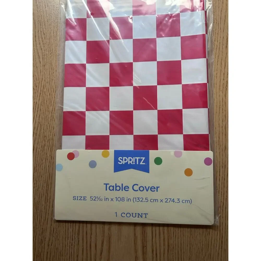 New Spritz Indoor Outdoor Plastic Checkerboard Print Tablecloth Red White 52x108